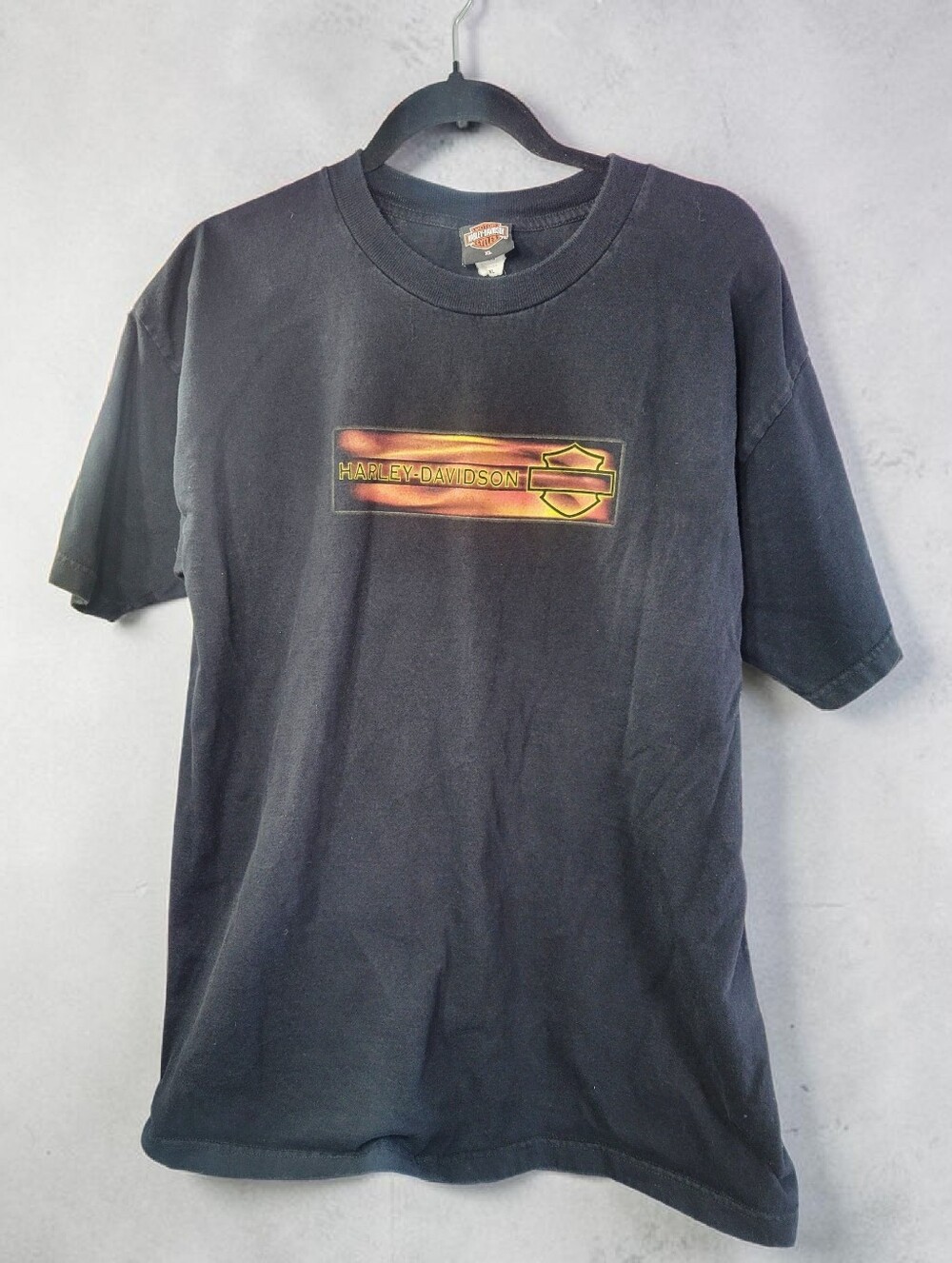Harley-Davidson Black Tee with Orange and Gold Bar Logo